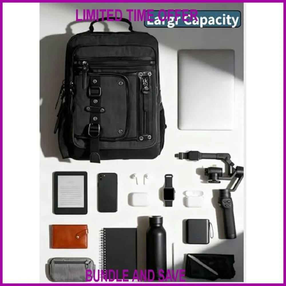 Large Canvas Messenger Bag with Laptop Sleeve, 10+ Pockets, Adjustable Strap